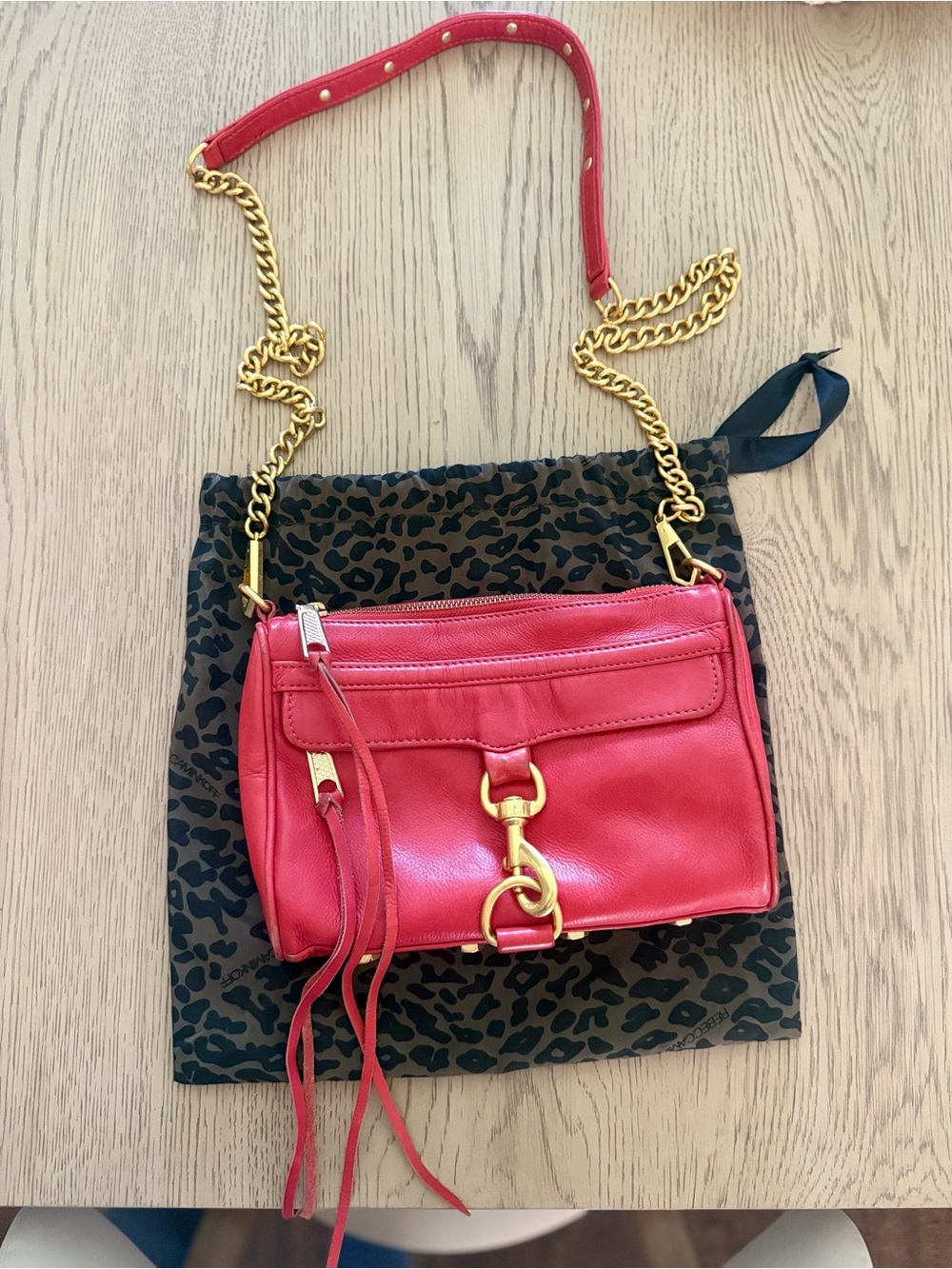 Rebecca Minkoff Red Leather Crossbody with Gold Chain Strap
